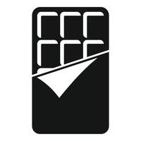 Black chocolate bar icon showing opened wrapper vector