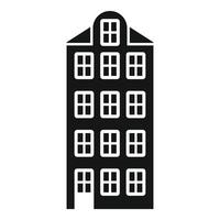 Simple black and white icon of a tall dutch building featuring many windows vector