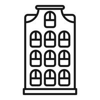 Traditional dutch house with characteristic gable facade featuring multiple windows, line art illustration vector