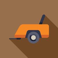 Orange trailer with one wheel standing on brown background vector