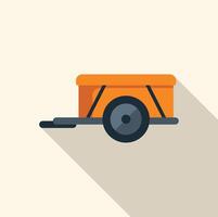 Empty orange trailer for travel and transportation standing on one wheel vector