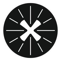 Round button icon with x shape surrounded by lines representing sun rays vector