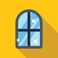 Clean arch window with sparkling glass reflecting sunlight on yellow background vector