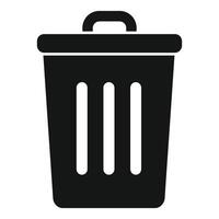 Black trash can icon representing removing and disposing garbage vector