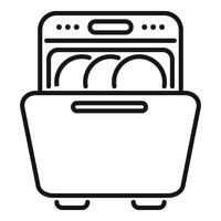 Line drawing of an open dishwasher with clean plates inside vector