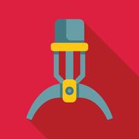 Robotic arm picking up object with mechanical claw in flat design vector