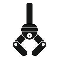Robotic arm gripper holding object, industrial automation icon vector
