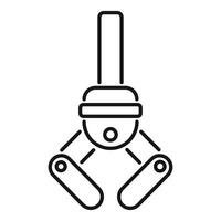 Industrial robot manipulator arm holding object line icon vector