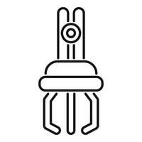 Robotic arm with clamp holding object outline icon vector