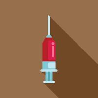 Syringe filled with red liquid casting long shadow on brown background vector