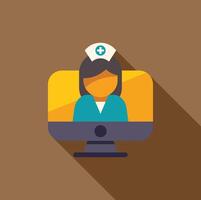 Nurse video calling on desktop computer for online medical consultation vector