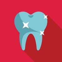 Healthy tooth shining on red background with shadow vector