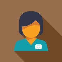 Female doctor with a badge is smiling in this avatar icon vector