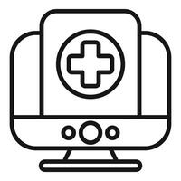 Online clinic providing telemedicine with computer showing cross symbol vector