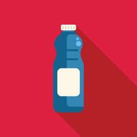 Blue plastic bottle with white label on red background vector