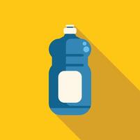 Blue plastic detergent bottle with blank label and bubbles on yellow background vector