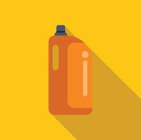 Orange plastic detergent bottle with black cap casting shadow on yellow background vector