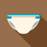 White baby diaper with blue elastic bands flat design icon with long shadow vector