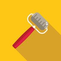 Paint roller spreading paint with red handle on yellow background vector
