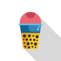 Bubble tea with boba pearls and pink foam in modern flat design style vector