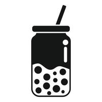 Bubble tea showing boba pearls with straw in mason jar icon silhouette vector