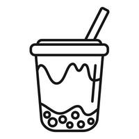 Simple line drawing of a bubble tea in a plastic cup with a straw vector