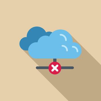 Cloud computing disconnecting with red cross mark icon showing loss of network vector