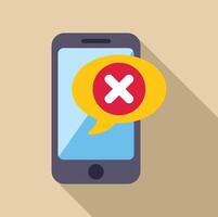 Smartphone showing error message with cross sign inside speech bubble vector