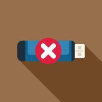 Red cross symbol showing error on usb flash drive vector