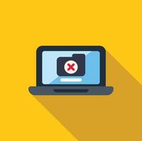 Laptop displaying folder with delete icon representing data loss concept vector