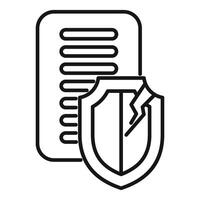 Broken shield protecting important document icon vector