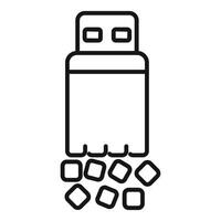 Usb flash drive losing data depicted with squares falling from device outline icon vector