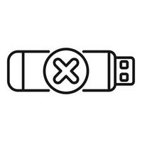 Broken usb flash drive with error cross mark icon outline vector