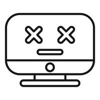Broken computer showing cross eyed face with straight line for mouth vector