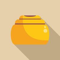 Golden pot with lid casting long shadow on beige background vector