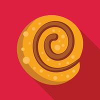 Round bun with chocolate filling lying on red background vector