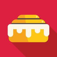 Delicious cinnamon roll dripping with white icing on red background vector