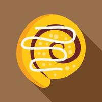 Delicious cinnamon roll drizzled with white icing on brown background vector