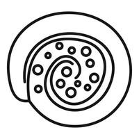 Swiss roll cake with cream filling being sliced showing swirling pattern vector