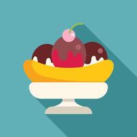 Banana split dessert served on a plate with long shadow vector