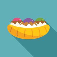 Banana split with ice cream and chocolate sauce on turquoise background vector