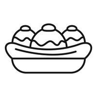 Banana split dessert icon showing three scoops of ice cream melting in a dish vector