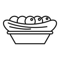 Fresh green pea pod resting in a bowl line icon vector