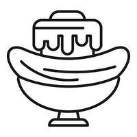 Banana split sundae dripping with chocolate sauce on a plate vector