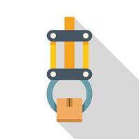 Mechanical robot claw lifting cardboard box in warehouse vector