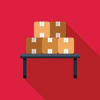 Stack of cardboard boxes sitting on metal table in warehouse vector