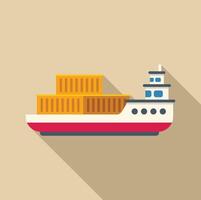 Container ship transporting cargo at sea with long shadow vector