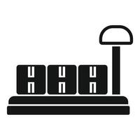 Warehouse conveyor belt transporting cardboard boxes under lamp vector