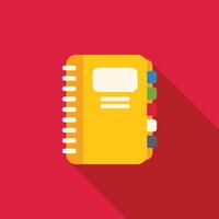 Yellow notebook with colorful bookmarks is lying on red background vector