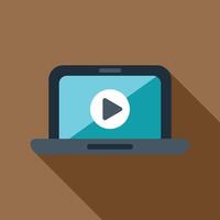 Laptop showing play button for streaming multimedia content vector